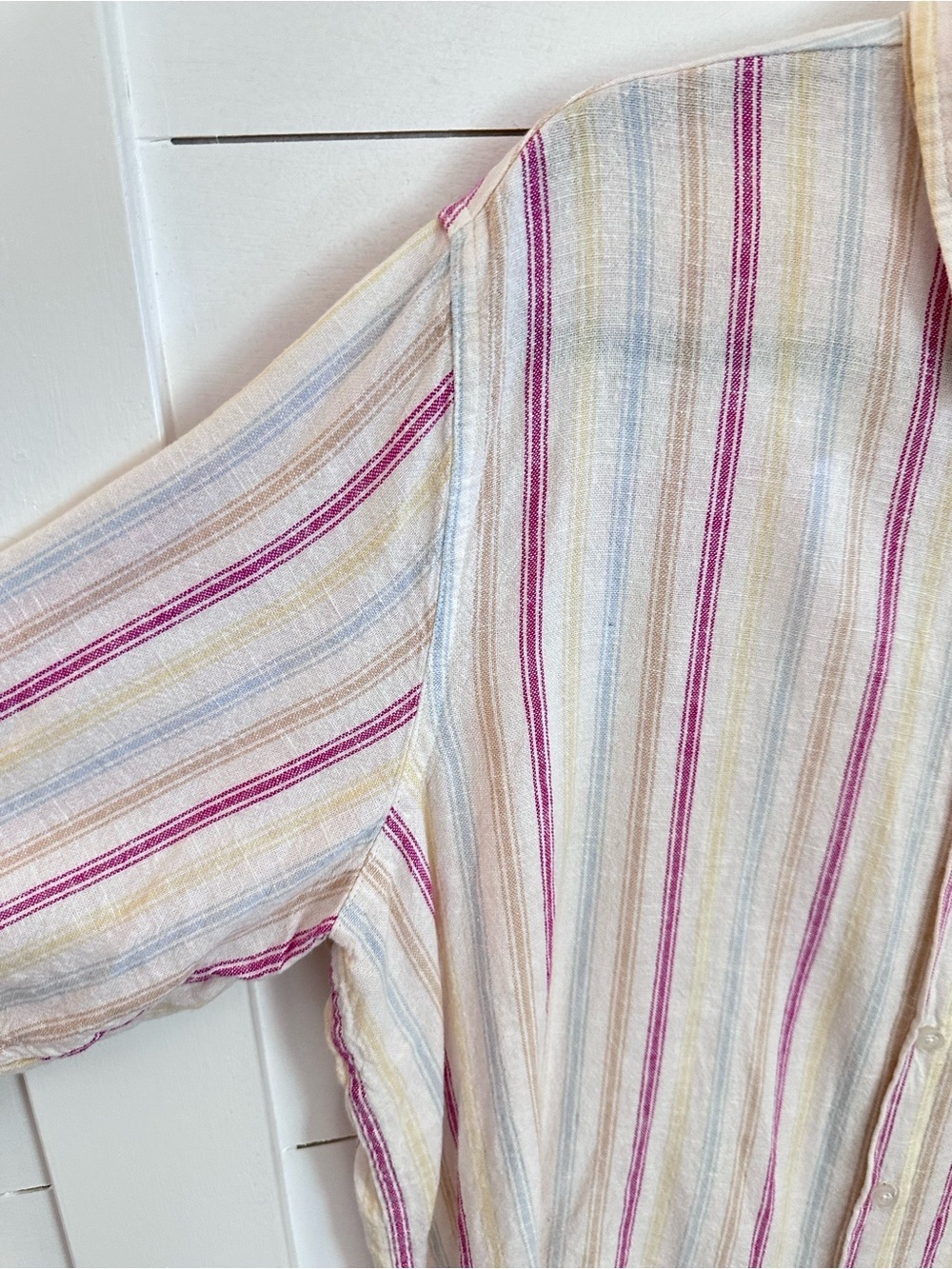 Gap Vintage Y2K XL Linen blend stripe corpcore classic coastal button down top - Picture 6 of 15
